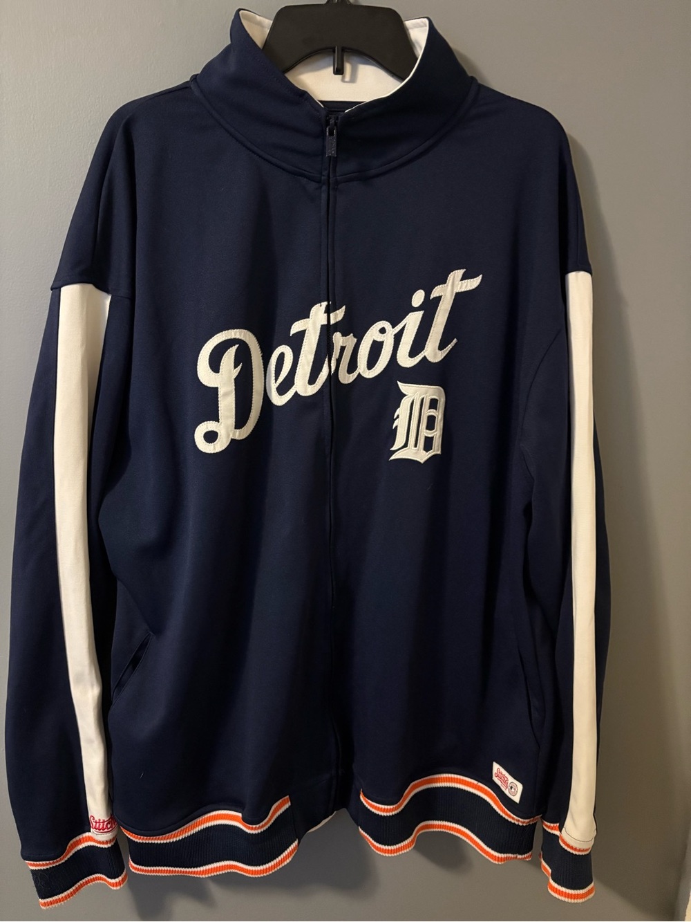 Stitches Navy and White 'Detroit' Track-Style Jean Jacket